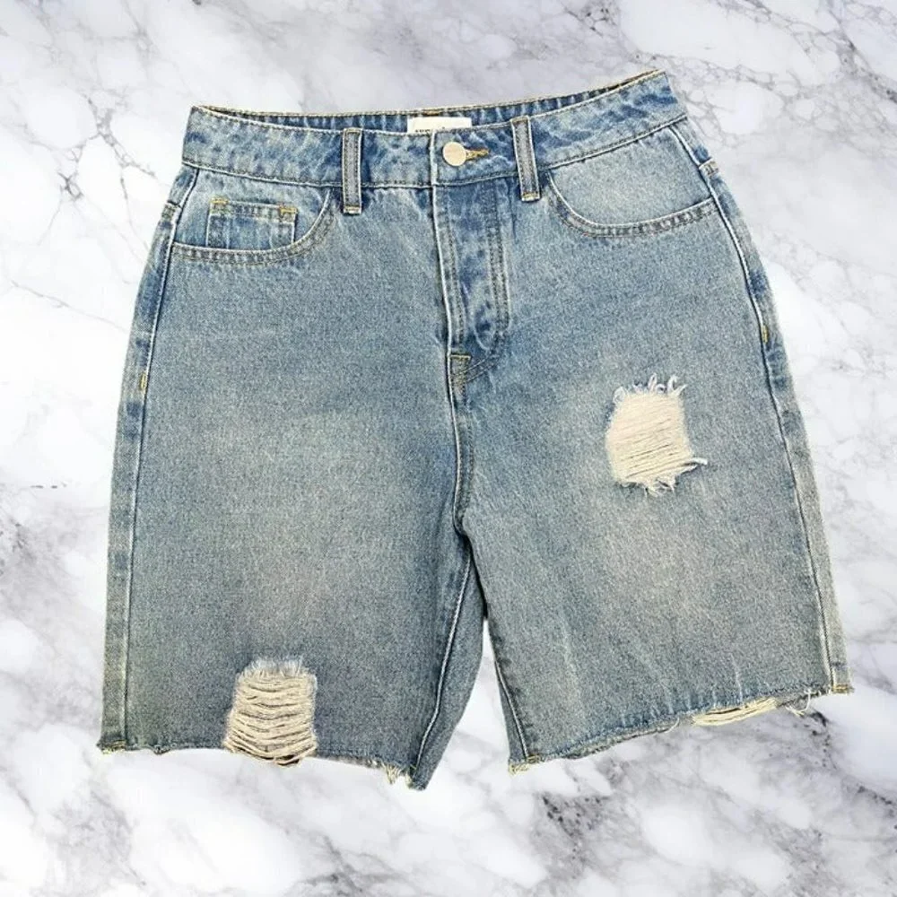Superdown Jodie Relaxed Distressed Shorts Medium Wash